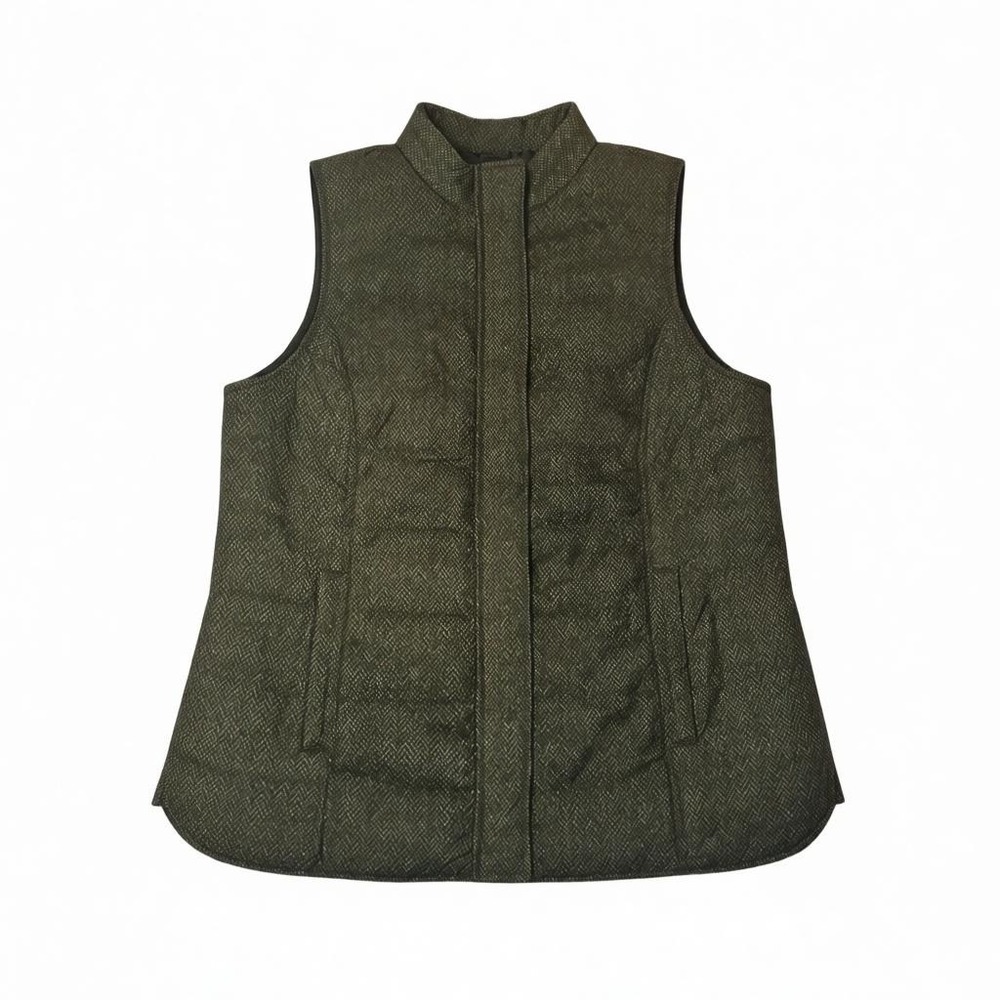 J Jill Quilted Herringbone Vest Olive Green Mock‎ Neck Zip Front Women's Medium